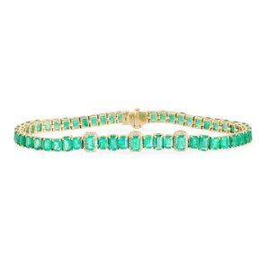 Emerald Diamond 14K (18k upon request) Yellow Gold Pink Sapphire Tennis Bracelet